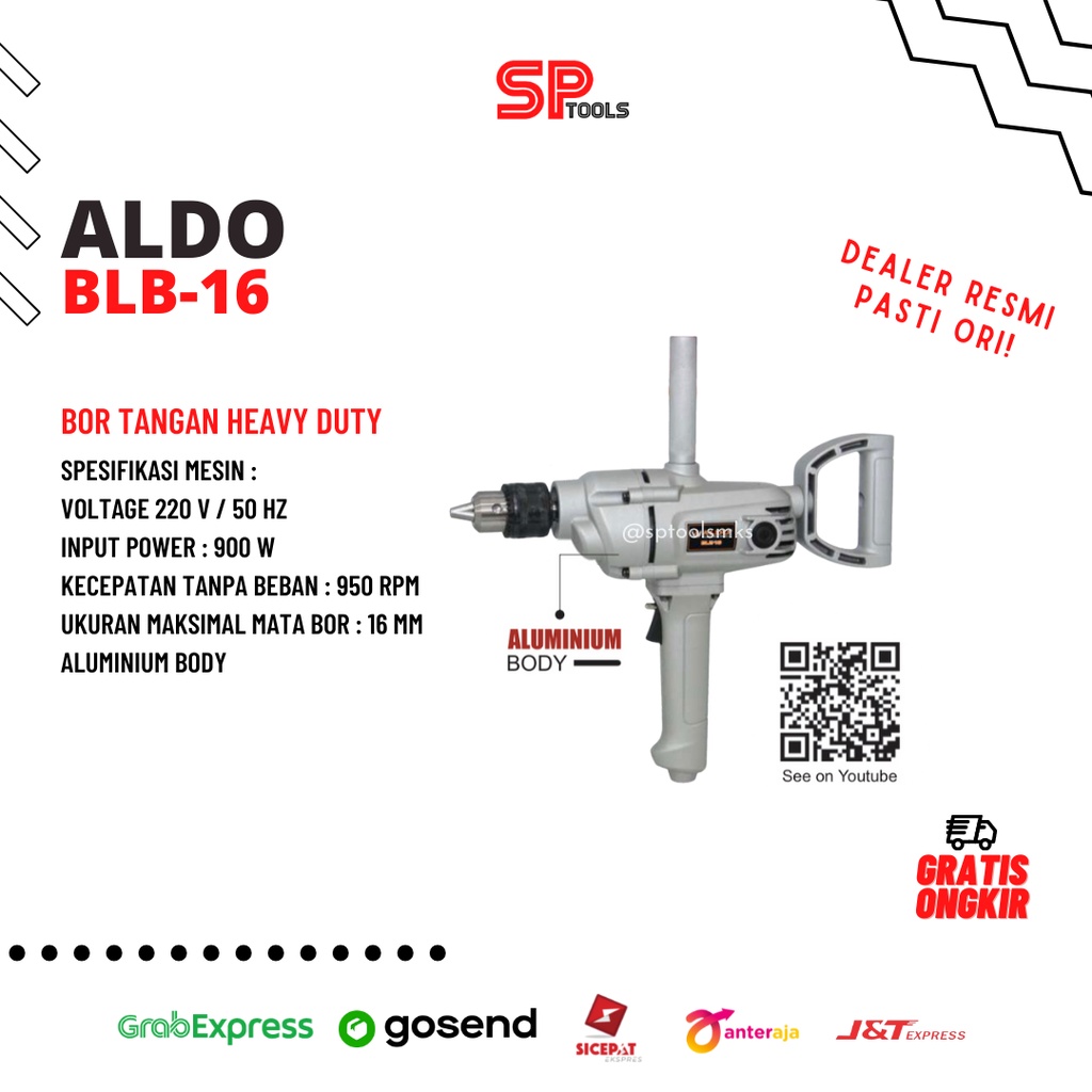 MESIN BOR TANGAN KAYU BESI 16MM 16 MM HEAVY DUTY ALDO BLB16 BLB 16
