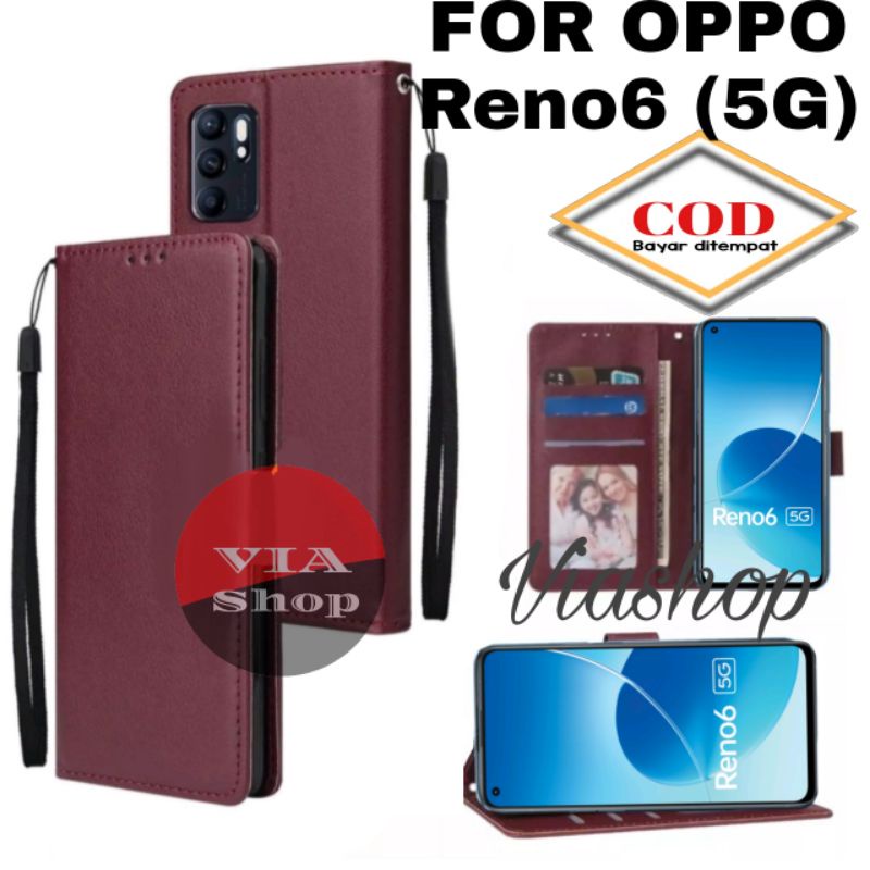 SARUNG DOMPET HP OPPO RENO6 5G /FLIP WALLET CASE LEATHER FOR OPPO Reno 6 5G