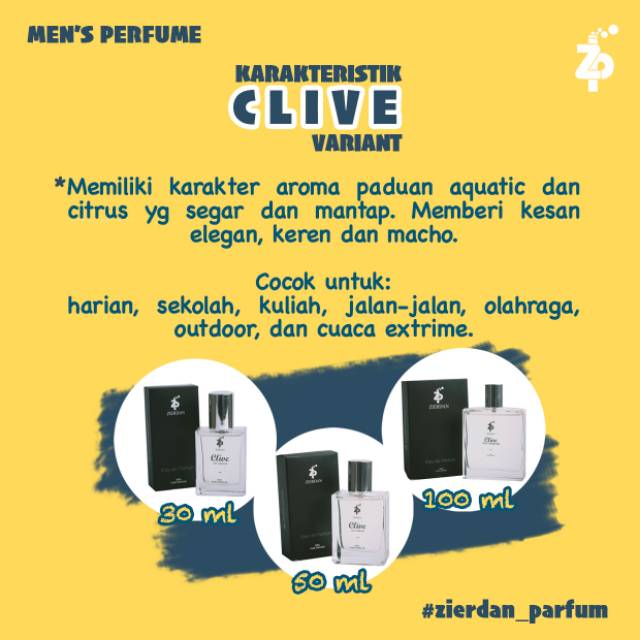 Zierdan Parfum Premium Pria - CLIVE l Eau De Parfume Farfum Minyak Wangi Pria Tahan Lama