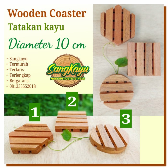 Tatakan cangkir kayu alami diameter 10cm properti foto wooden coaster