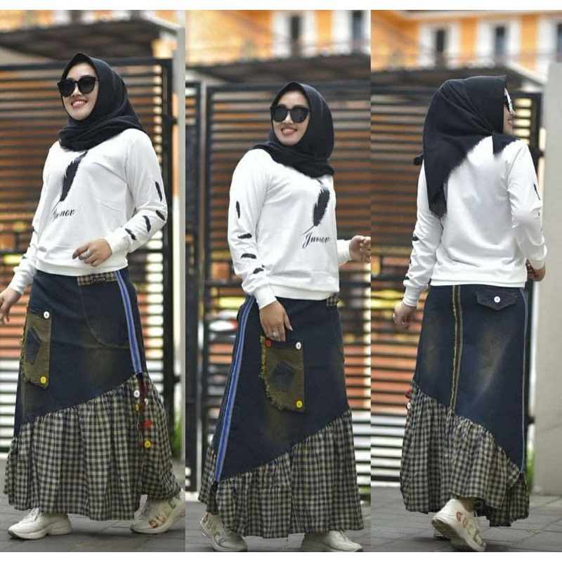 Rok jeans junov / skirt jeans/rok dm3//span jeans/span denim/rok panjang denim