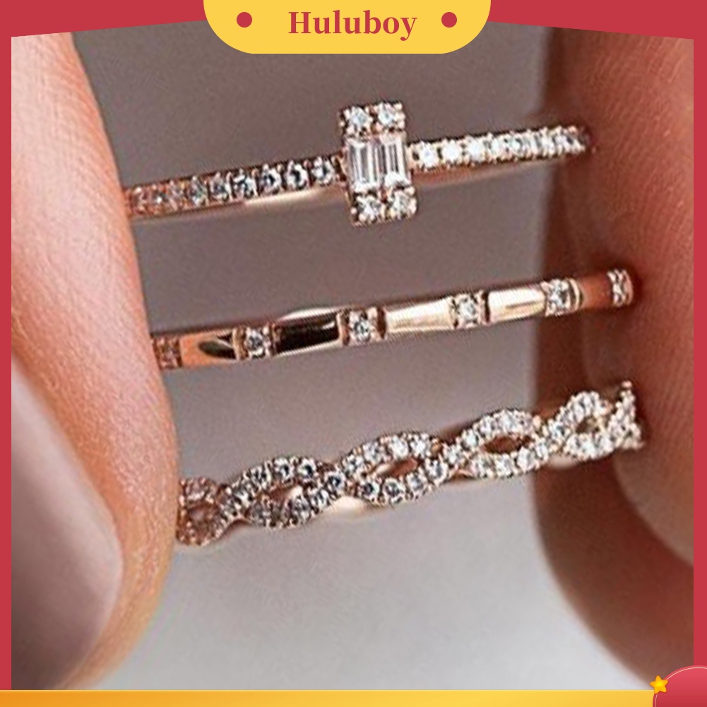 Hu Hu Hu Hu Hu Alat Bantu Pasang Kacamata♡ 3pcs / Set Cincin Susun Desain Silang Hias Cubic Zirconia Untuk Pernikahan / Pengantin Wanita