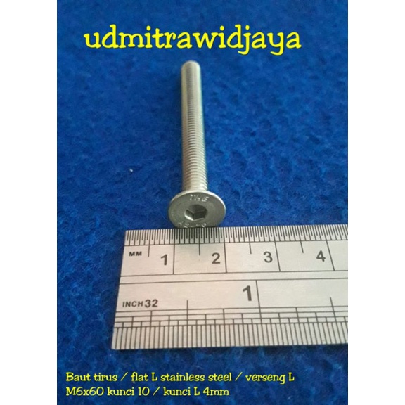 Baut flat L baut verseng baut tirus stainless steel panjang 6cm M6x60 baut speaker panjang SS