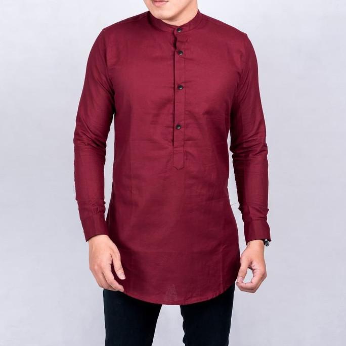 Baju Koko Kurta Kemeja Pria Kurta Pakistan Baju Muslim Merah Maroon
