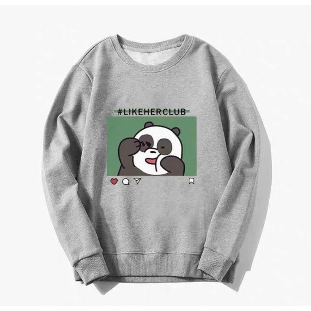 CREWNECK WANITA THE PANDA LIKE HER CLUB VERY WELL - SWEATER LEMBUT TEBAL TERLARIS