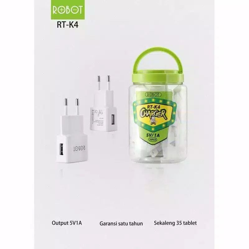 1 TOPLES KEPALA CHARGER ROBOT RT K4 1 SINGLE OUTPUT ASLI ORIGINAL GARANSI RESMI WARNA PUTIH GROSIRAN