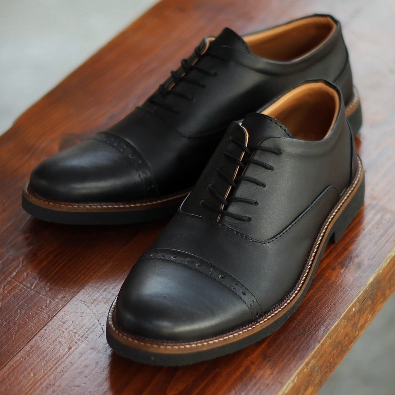 Jazz 0.2 Black | Sepatu Kulit Vintage Klasik Pria Cowok Derby Formal Original Footwear | FORIND Reyl