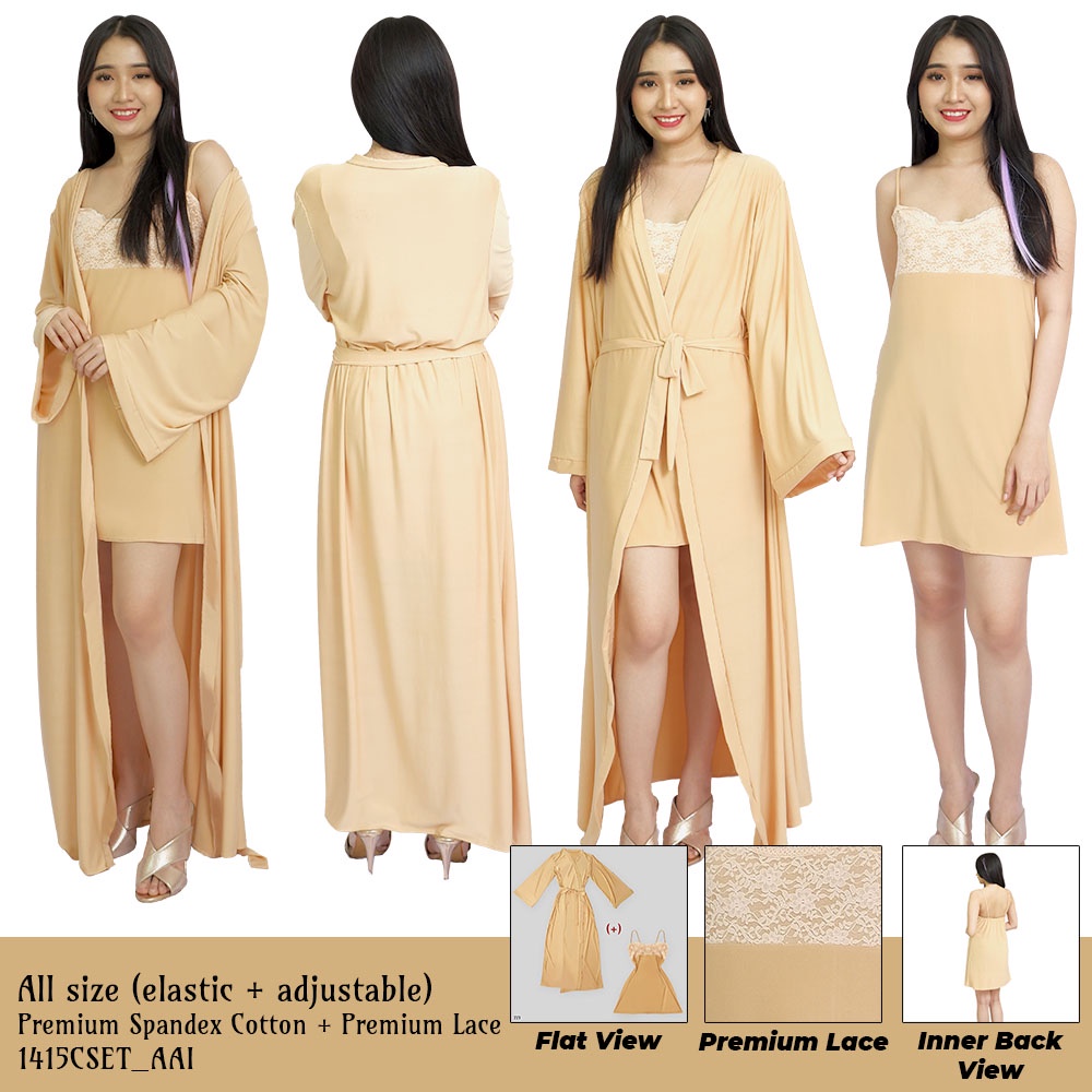 FOLVA kimono set baju tidur spandex 1415CSET cream all size