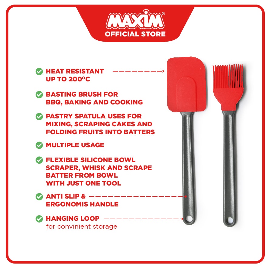Maxim Tools Baking Tools 2pcs Set Spatula / Sutil &amp; Kuas Nylon Tahan Panas