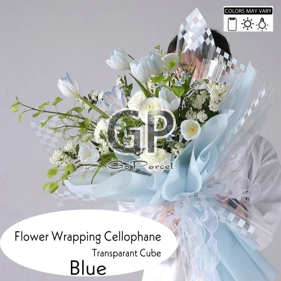 ( 5 Lembar ) TRANSPARANT CUBE - FLOWER WRAPPING PAPER / CELLOPHANE - KERTAS BUNGA BUKET FLORIST BOUQUET