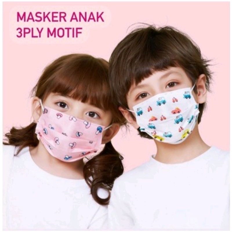 Masker anak 3 ply 3ply Kids Child mask motif Earloop 1box isi 50 Pcs