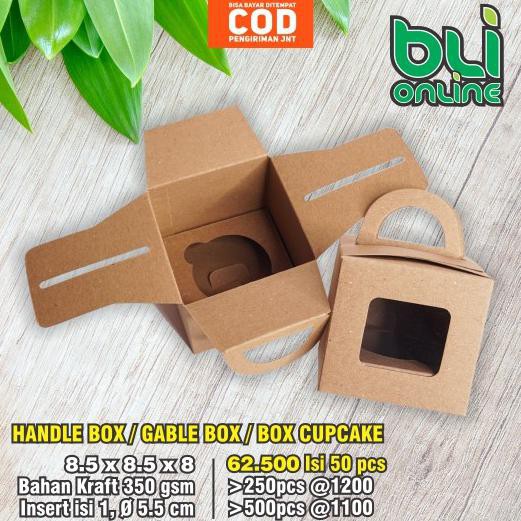 

New Produk Handle Box / Cupcake Box / Dus Jinting Isi 1/ 8.5 X 8.5 X 8 Isi 50