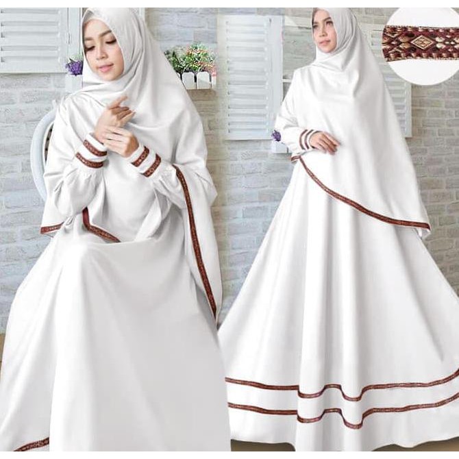 gamis muslim nisa syari fashion songket - Putih /Fashion Muslim Wanita