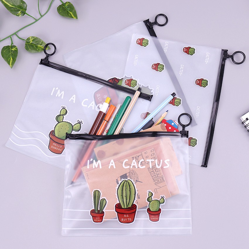 Zipper Bag Cactus / Tempat Pensil Transparan Karakter Zipper Serbaguna Alat Tulis Kosmetik / TV-97