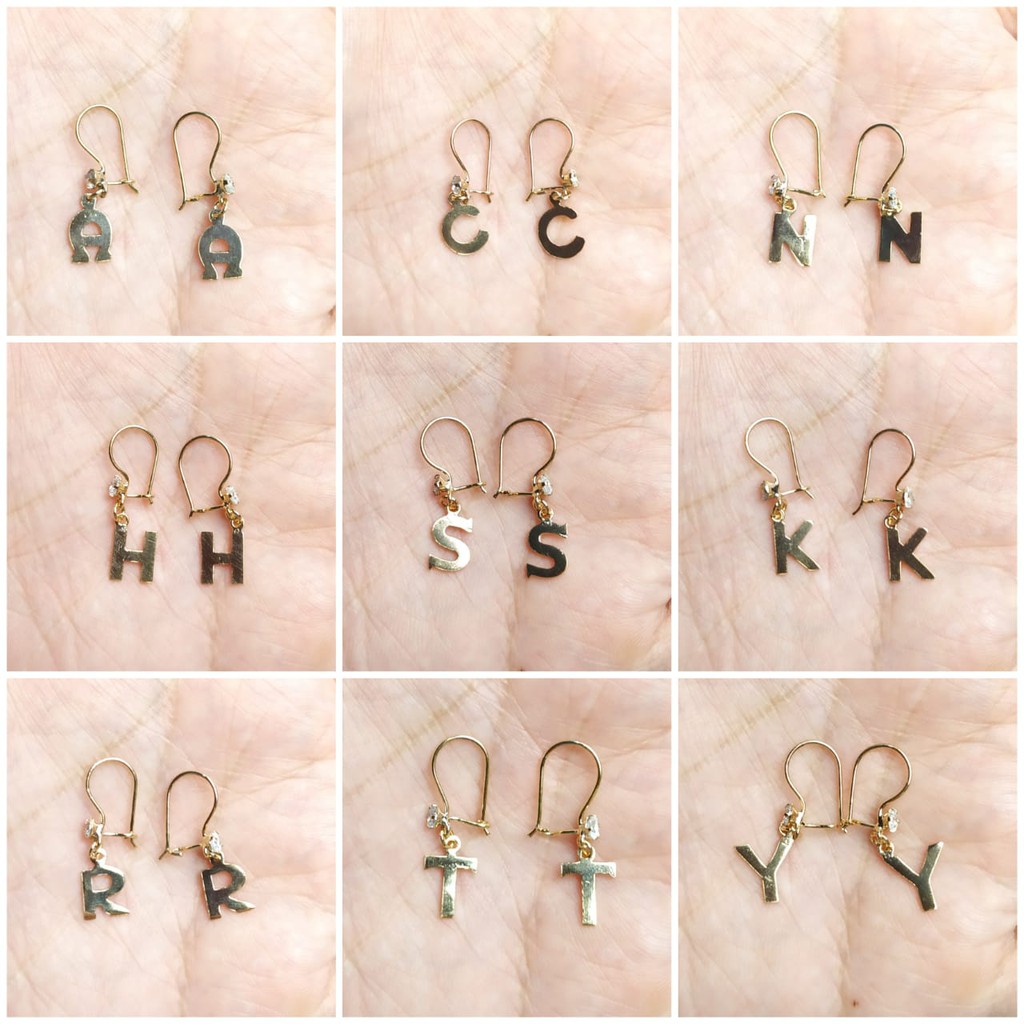 ANTING GANTUNG HURUF GOLD PERAK ASLI S925 GLOBAL JEWELLERY CK043