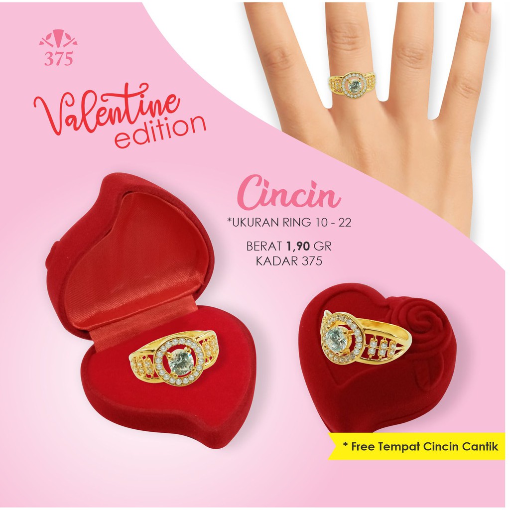 CINCIN VALENTINE DIAMOND LOOK EMAS ASLI KADAR 375