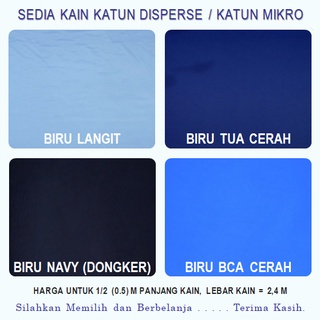 Kain Katun Mikro Warna BIRU MUDA (BIRU LANGIT), BIRU TUA, BIRU NAVY dan