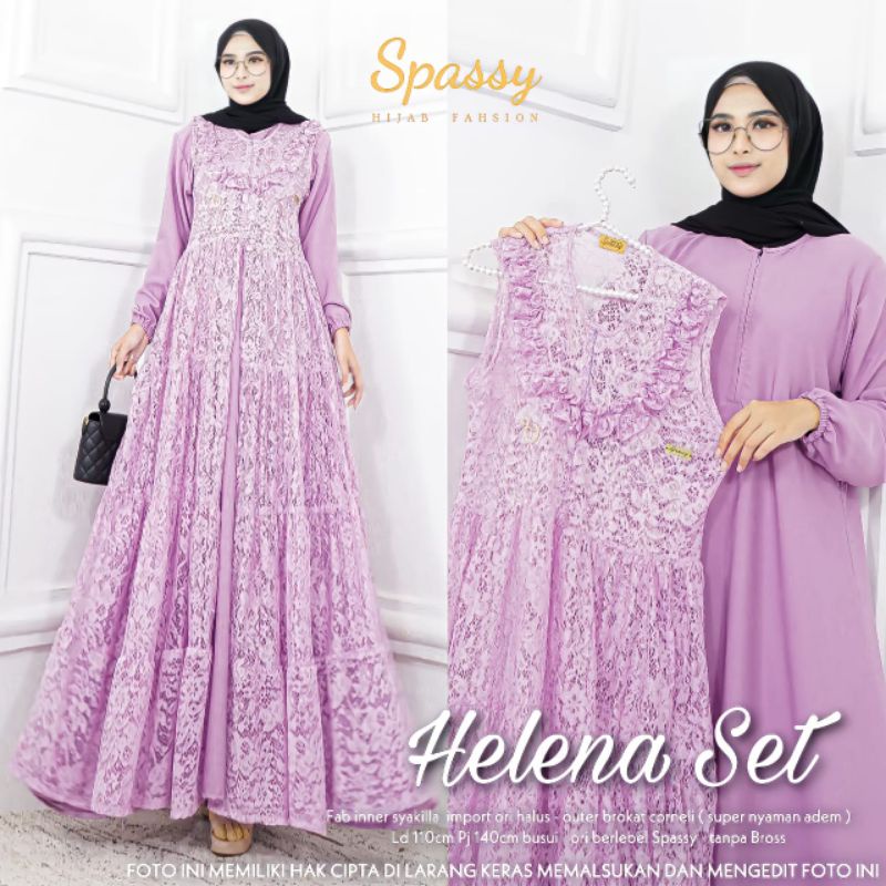 Anindya Spassy Helena Set Gamis Dress Maxy Brukat Original Terbaru