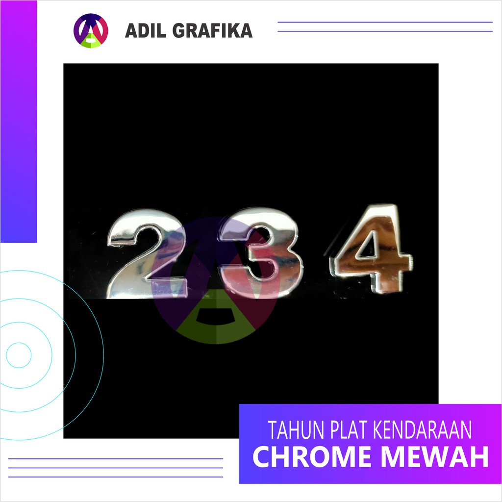 Angka Nomor Tahun Plat Kendaraan/Mobil - Chrome 3D Mewah