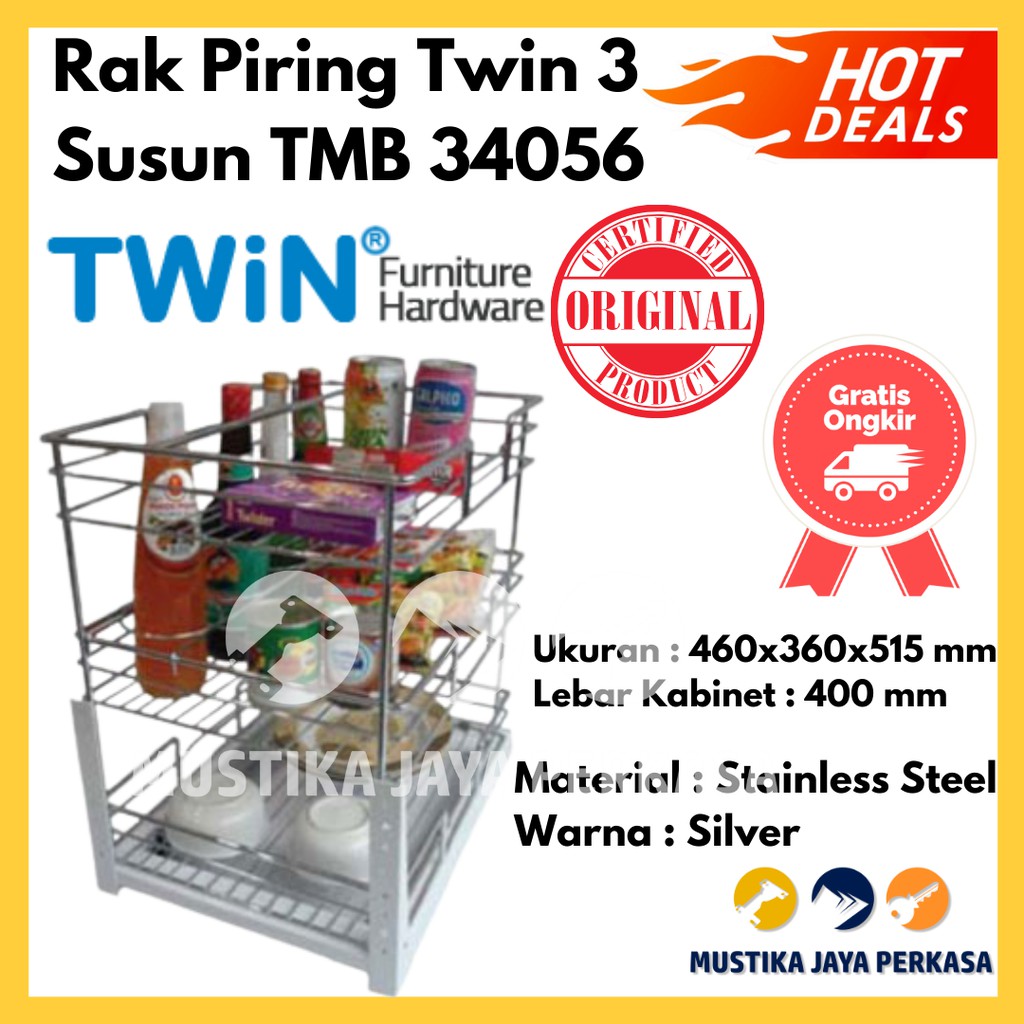 Rak Piring 3 Susun Stainless Besi Twin TMB 34056 Rak Botol Dapur Besi Anti Karat