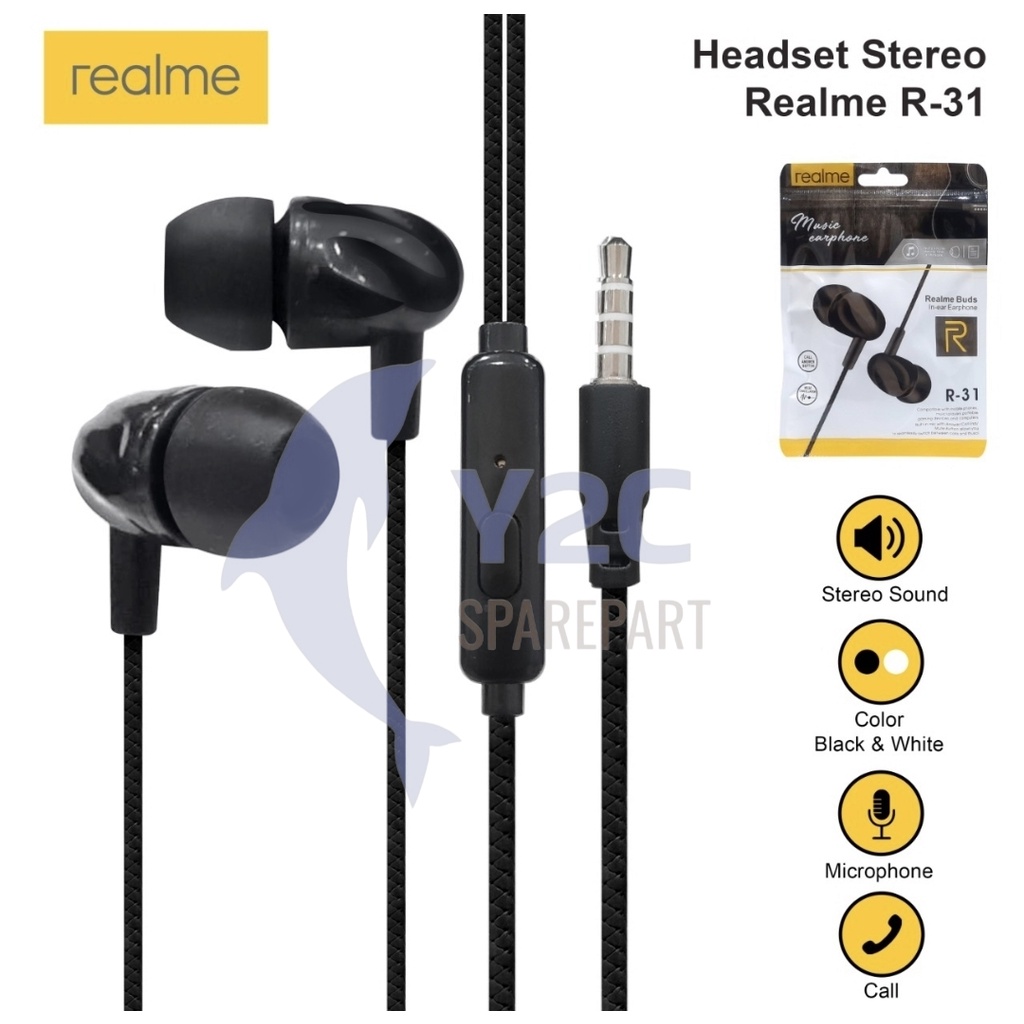 HANDSFREE REALME R31 MEGA BASS ORIGINAL OEM / EARPHONE HEADPHOBE HENSET