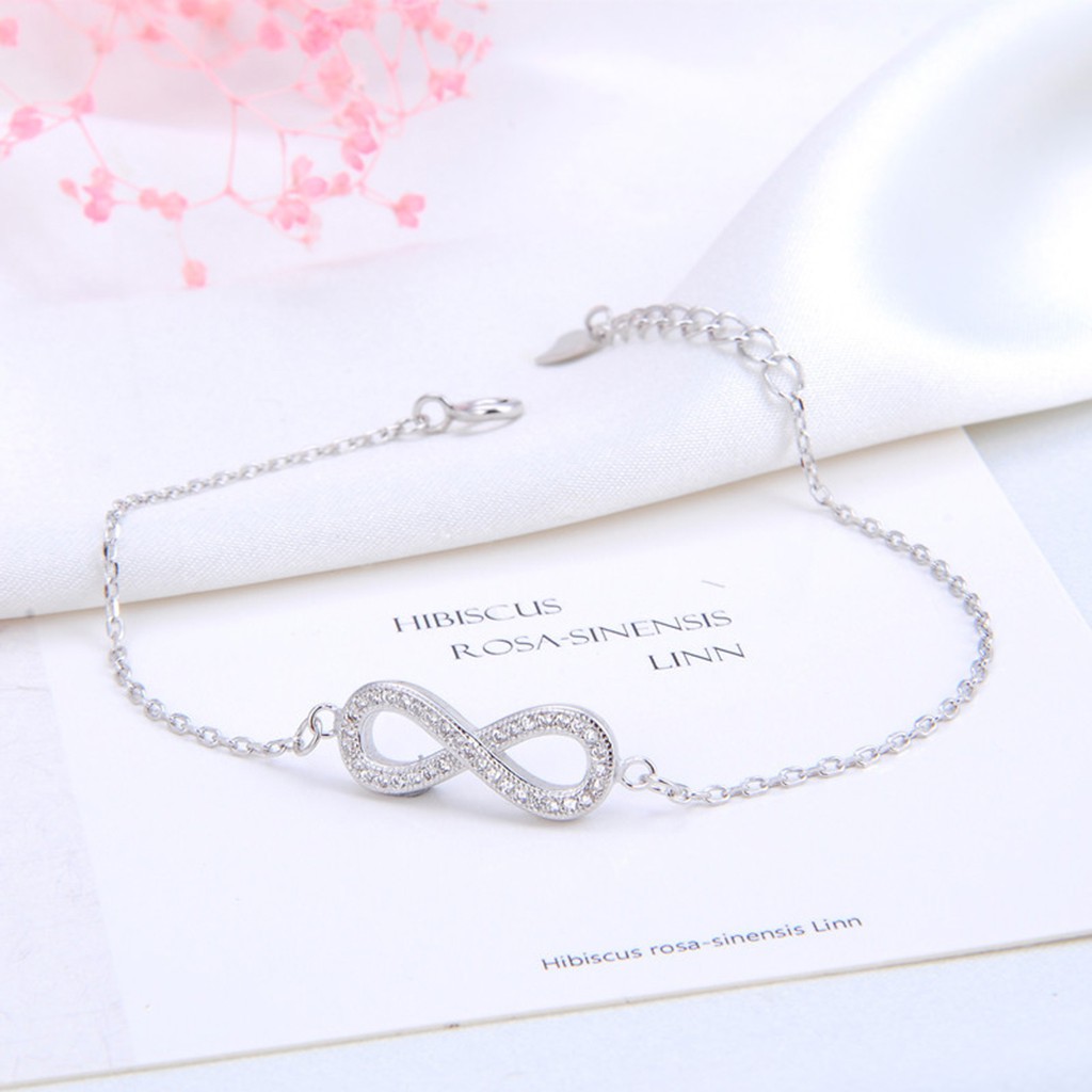 925 gelang perak sterling untuk wanita nomor 8 busur perhiasan sederhana