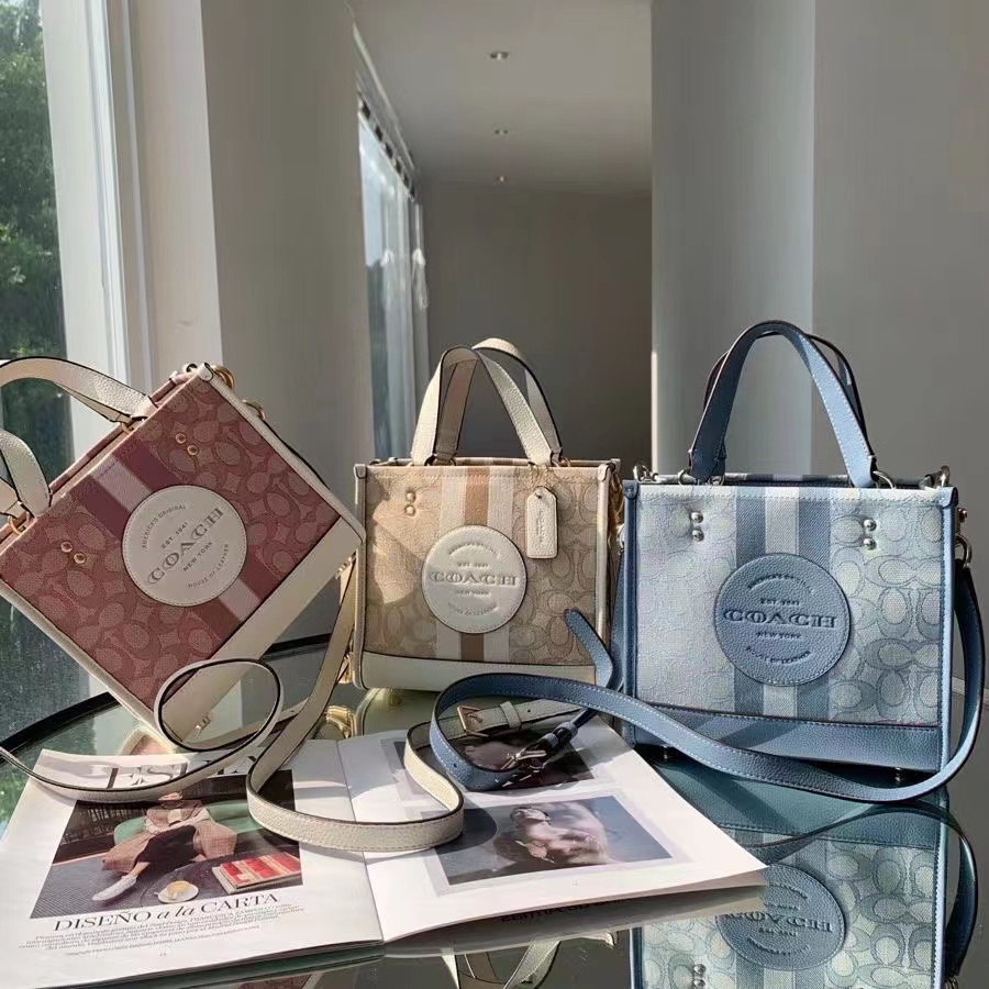 Coach Tas wanita Coach Dempsey Canvas Field Tote 22 original women shoulder tote bag 100% ORI