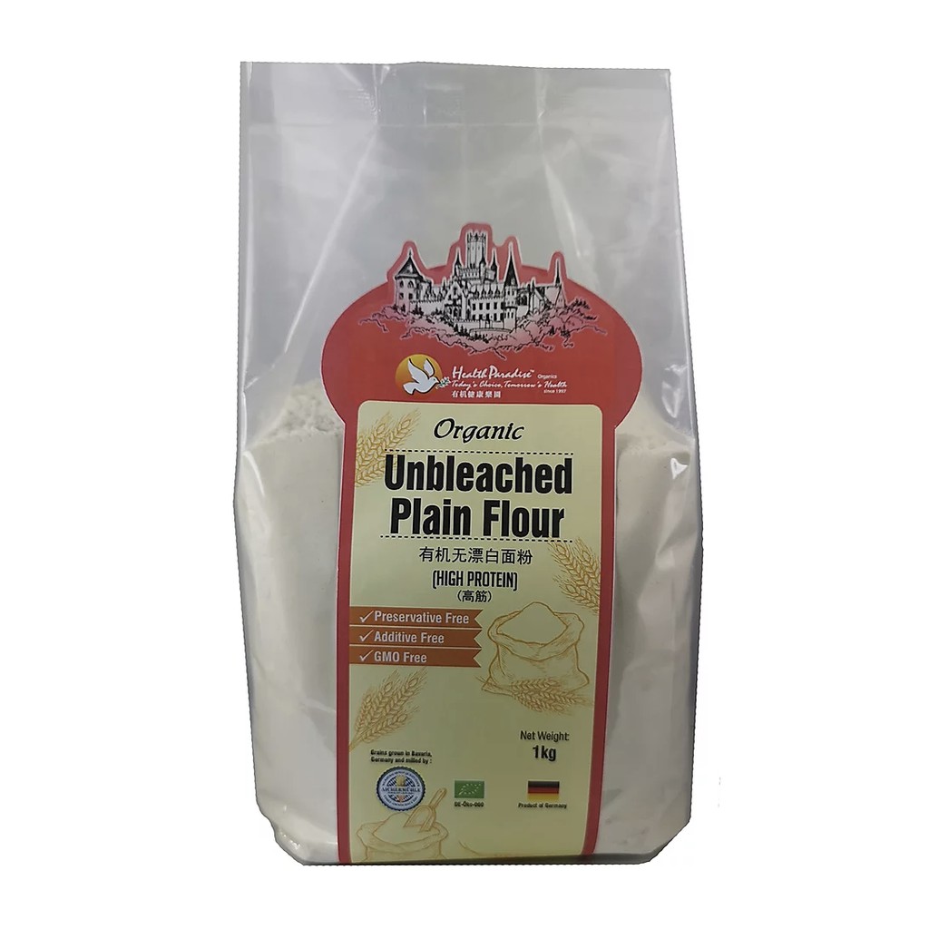 Health Paradise Organic Unbleached Plain / High Protein Flour 500g, 1kg