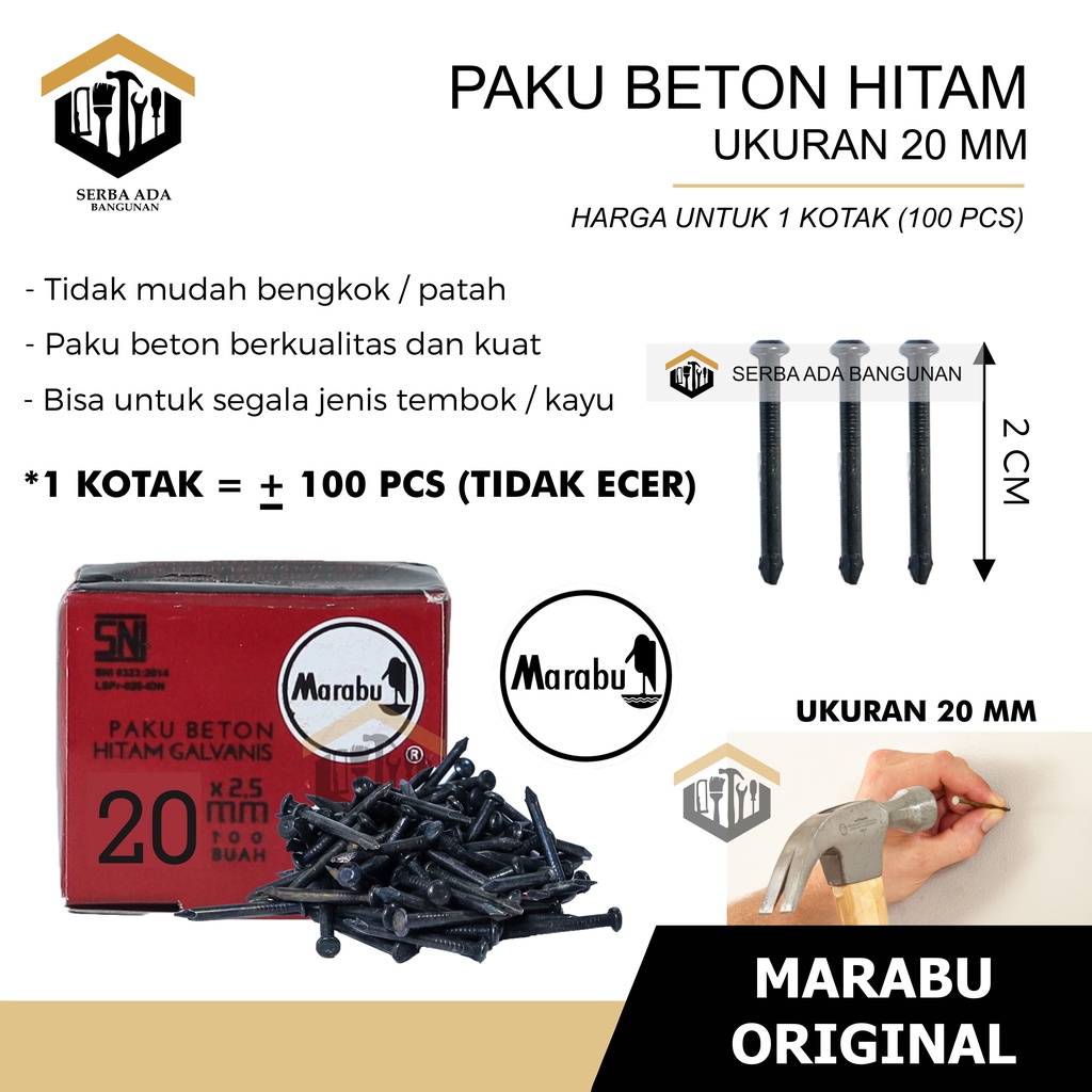 PAKU BETON SIZE 2- 2.5 - 3 - 4 -5 Cm MARABU HITAM GALVANIS HARGA 1BOX (100PCS) TERMURAH KOMPLIT