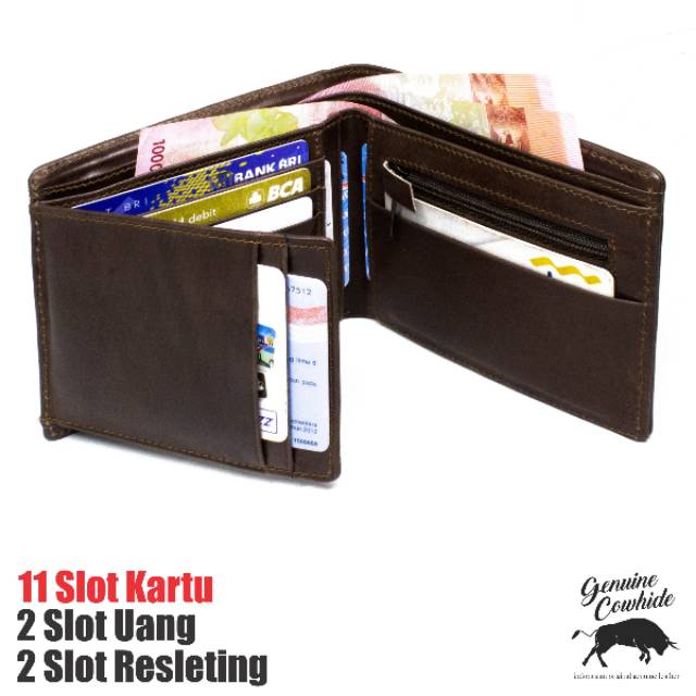 Dompet Pria Kulit Asli Model Lipat 3 - Genuine Cowhide Garansi 6 Bulan