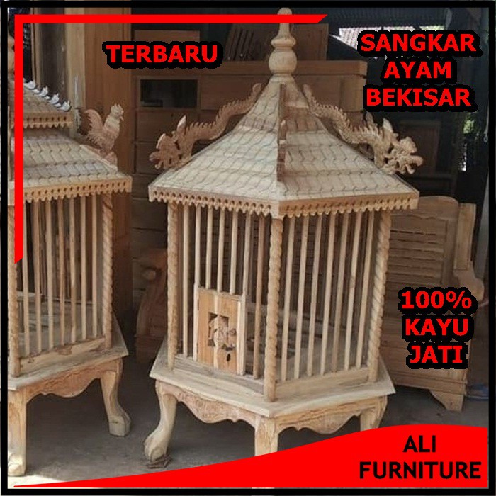 Kandang Ayam Kayu Terbaru Sangkar Ayam Hutan Model Ukir Material Kayu Jati Berkualitas