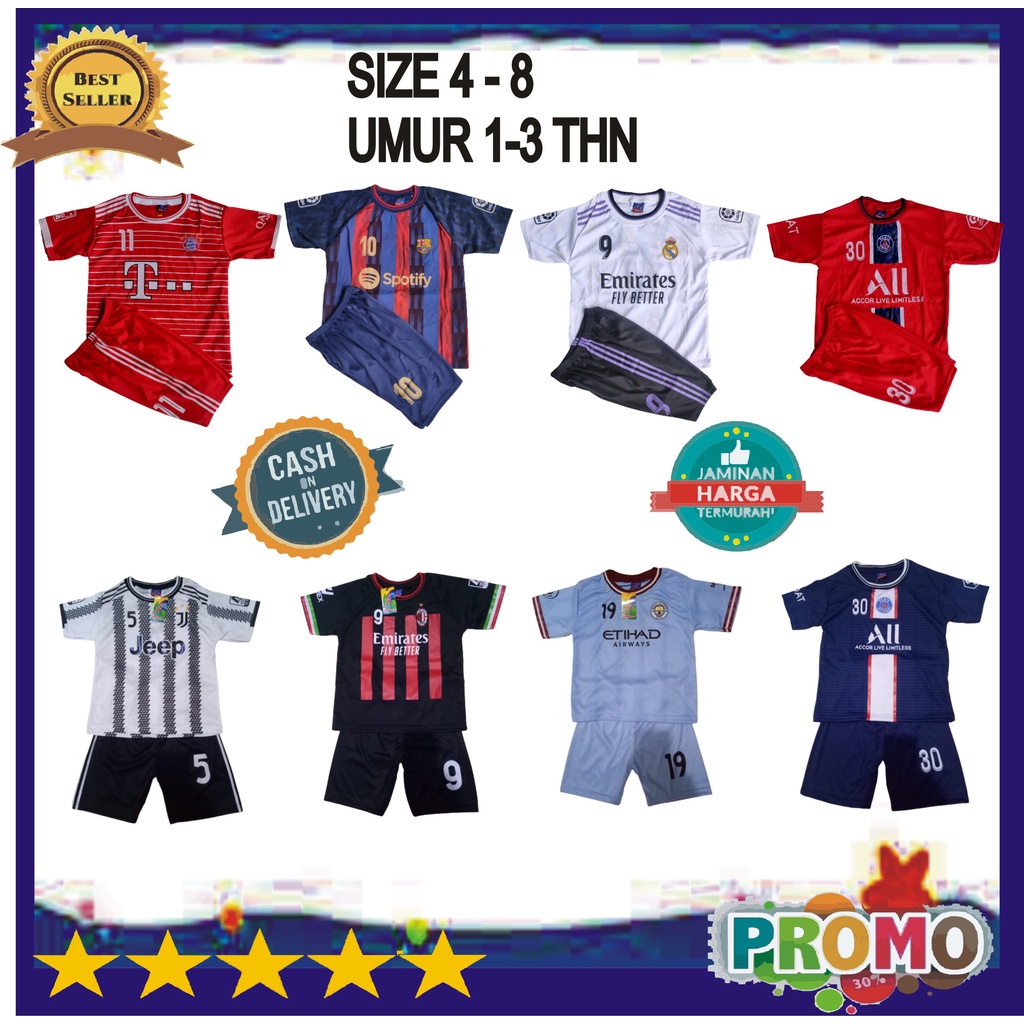 KAOS BOLA JERSEY SETELAN ANAK BALITA USIA 1-3 TAHUN MURAH