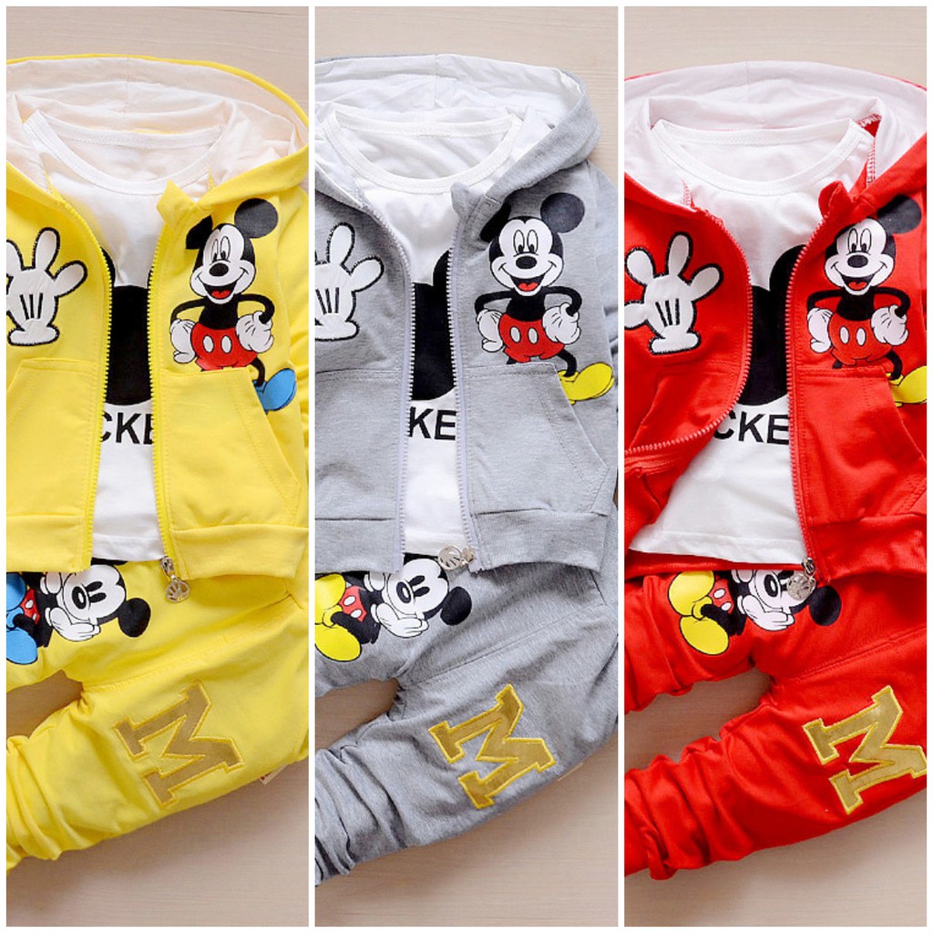 Baju Pakaian Anak Bayi Laki Cowok Perempuan Cewek Murah Import Jaket Kuning Merah Abu 3in1 Mickey