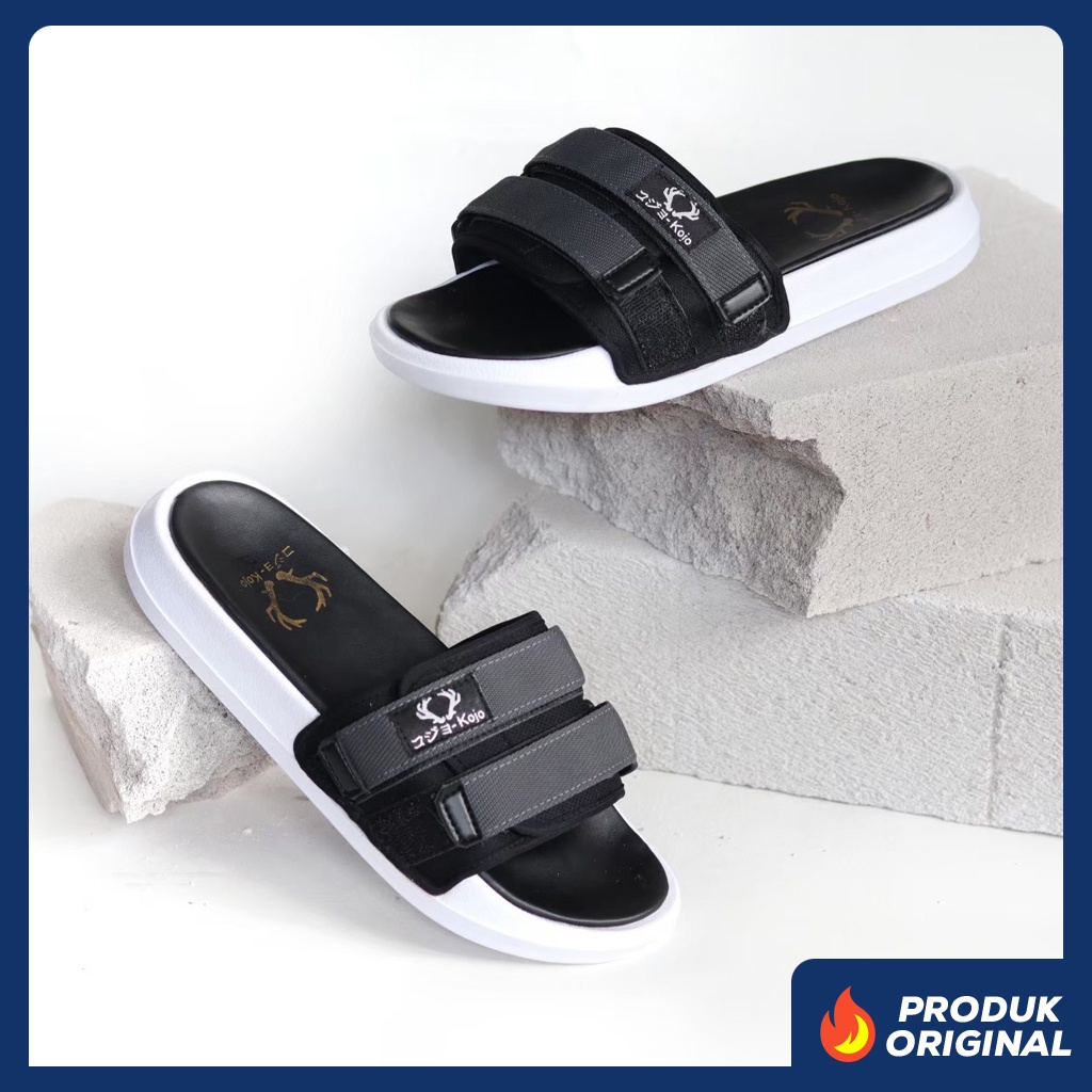 PANDEMIC SUZURAN GREY ORIGINAL x KOJO Sandal Casual Hitam Abu-Abu Pria Sendal Slide Jalan Santai Harian Slippers Hangout Main Kondangan Lebaran Slop Karet Premium Slip On Remaja Dewasa Flip Flop Kerja Formal Sport Footwear Keren Terbaru Kekinian Branded