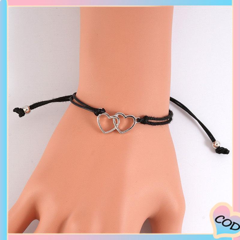 COD❤️ Eropa dan Amerika Kepribadian Kreatif Double Persik Hati Lilin Benang Jalinan Pasangan Gelang Kartu Baru Gelang-A.one