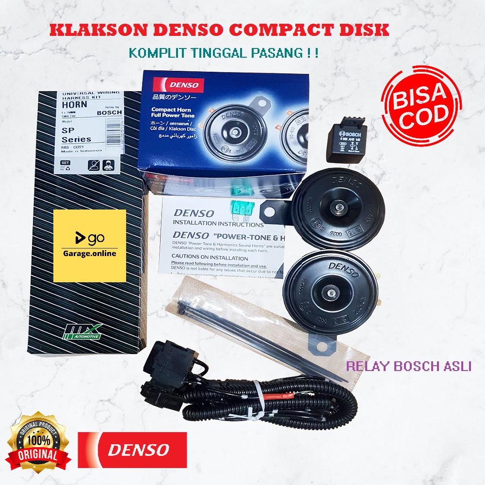 PAKET KOMPLIT Denso Compact Disc Horn Set 12v Original + Kabel relay set MX relay bosch asli