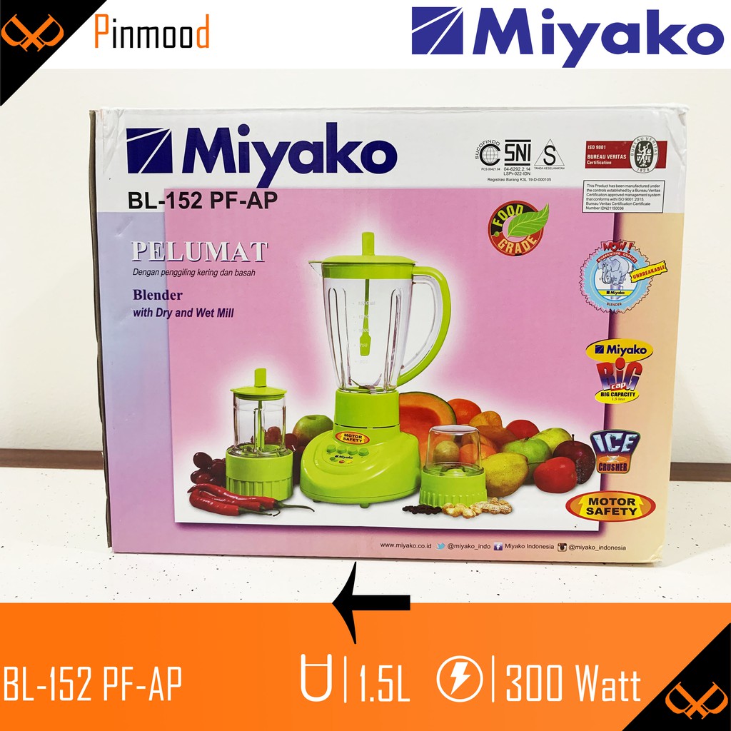 MIYAKO BLENDER BL-152 PF-AP PELUMAT [ 1,5 LITER ] 3 IN 1 PLASTIK ANTI PECAH ICE CRUSHER (GILING ES )