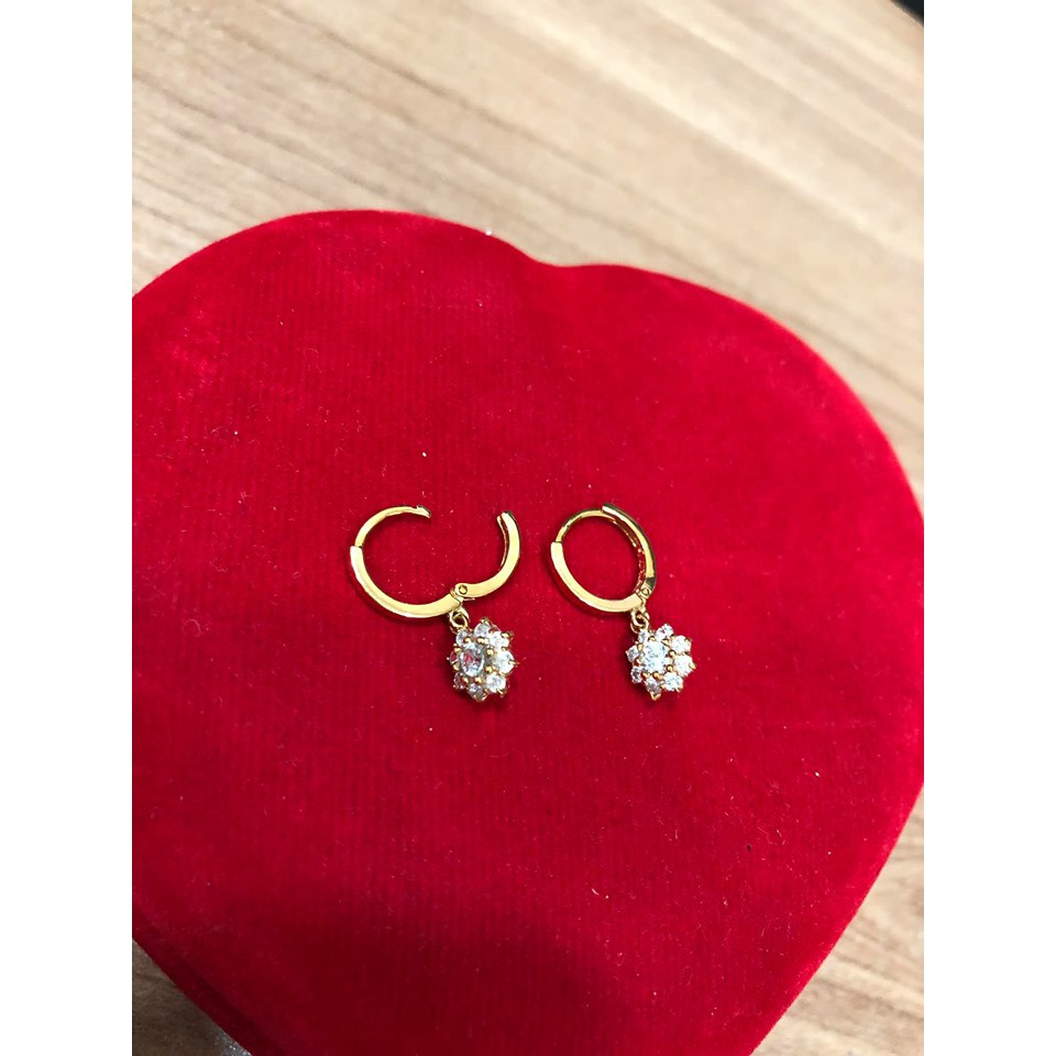 Anting jepit bulat kembang full zircon putih  Mas kuning