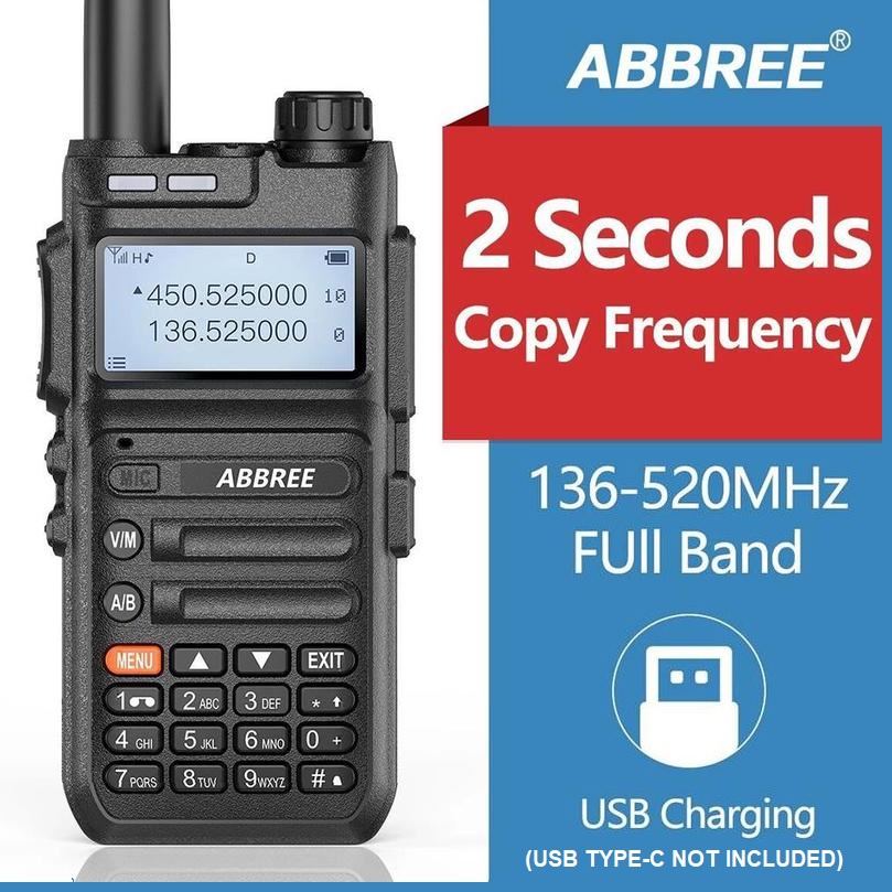 ABBREE AR-F5 Walkie Talkie Full Band 128CH 136-520MHz Wireless Copy Frequency -WALKIE TALKIE FULL BA