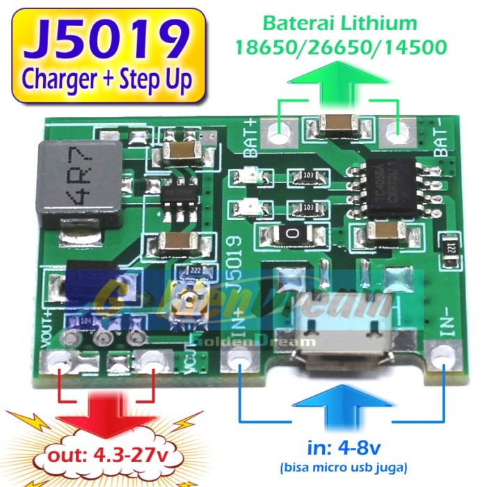 J5019 Modul 2in1 Charger + Step Up Adjustable TP4056 MT3608 Batere Li