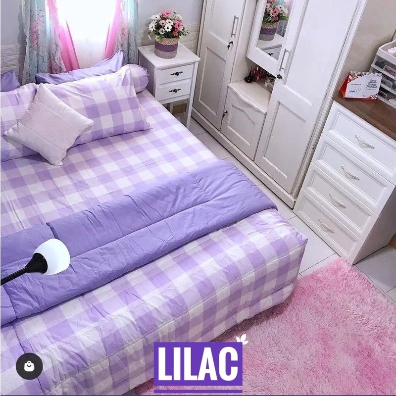 SEPREI KOTAK ESTEUTIK UNGU LILAC / SPREI HOMEMADE PREMIUM / SEPREI BONITA DISPRES BAHAN HALUS