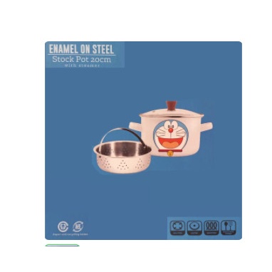 Maspion Doraemon Stock Pot with Steamer Basket Enamel on Steel 20 cm Stainless