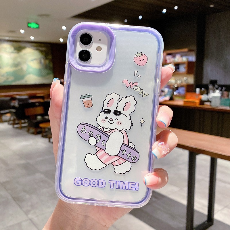 (3 In 1) Casing iPhone 11 12 13 Pro MAX X XR XS MAX 7 8 + Motif Beruang + Kelinci Lucu