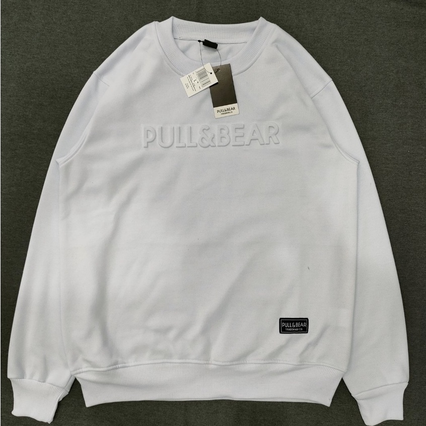 SWEATER CREWNECK PULL&amp;BEAR EMBOSS 3D HURUF TIMBUL SWEATER CREWNECK OBLONG FLEECE