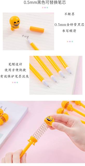 Pena Emoticon Per Karakter Unik Lucu Emoji Karakter Smile Spring Doll Pen Import Pulpen Motif-5