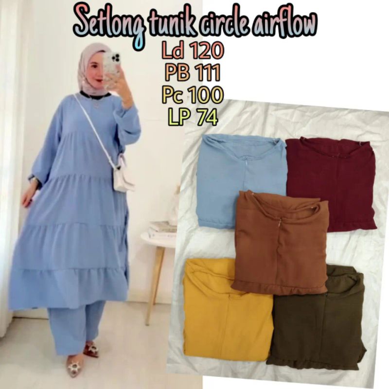 Setelan long tunik crincle airflow/ setelan tunik canda
