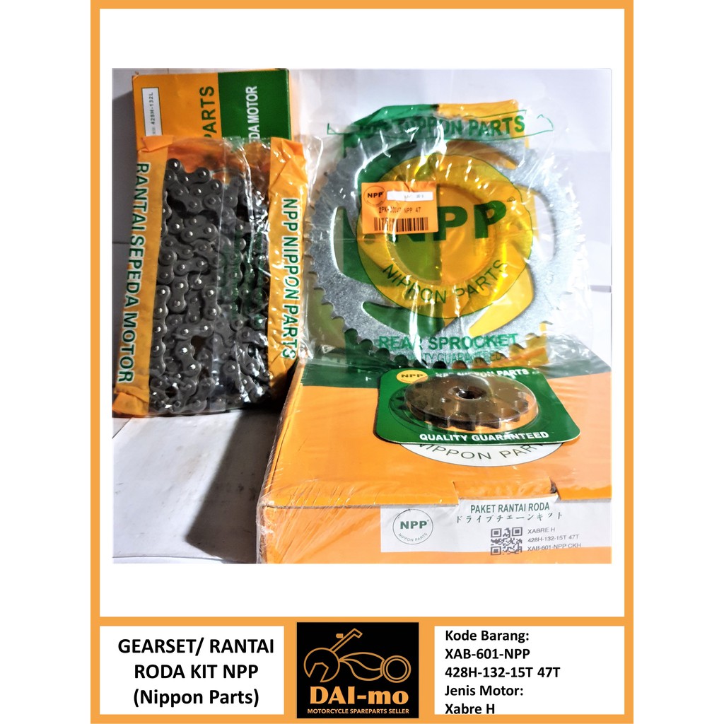 Gear Set Xabre H NPP/ Gir Set Rantai 428H/ Gearset/ Girset/ Rantai Gir/ Rantai Roda Kit Nippon Parts