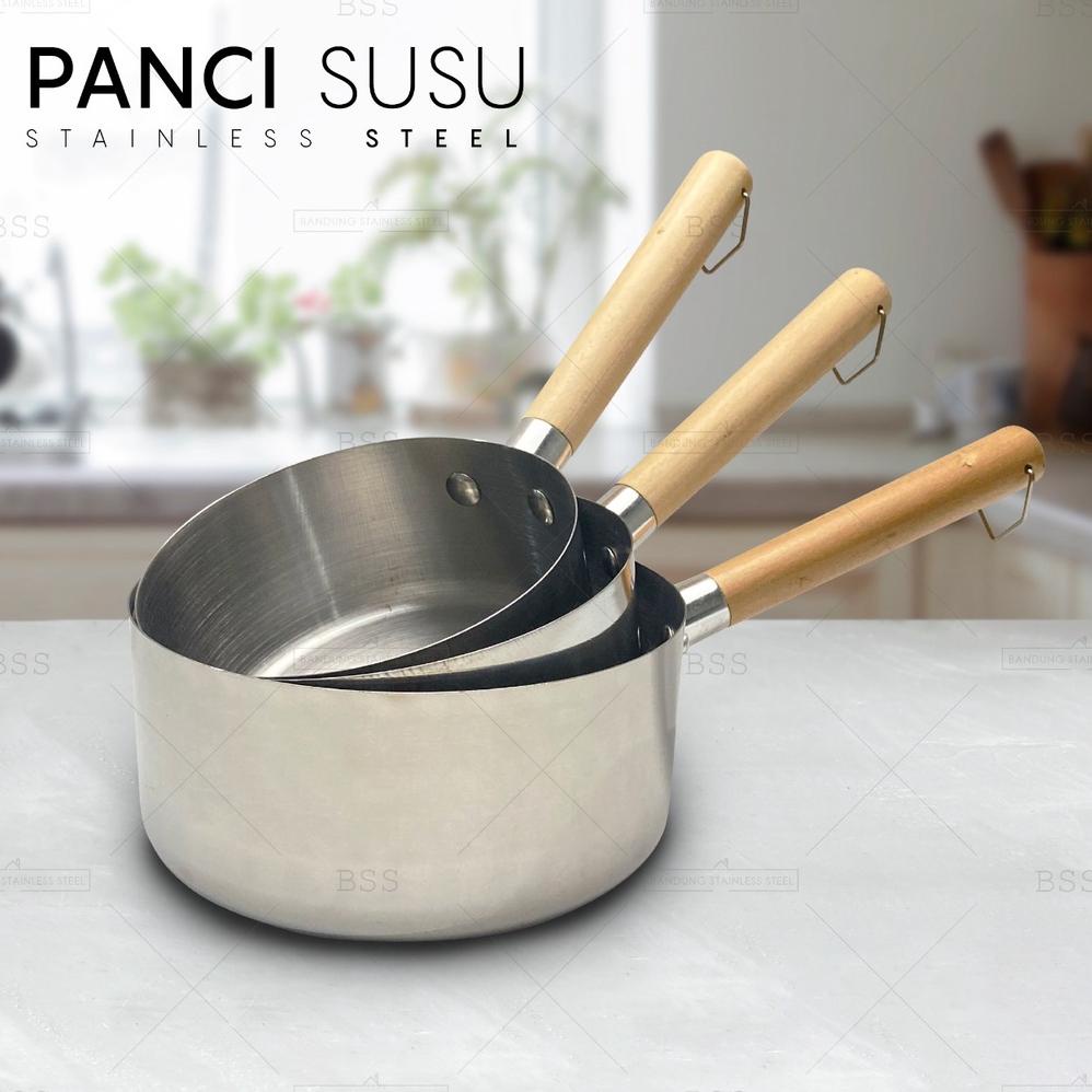 Panci susu Milk Pot Pegangan Kayu 14cm 16cm 18cm Stainless Steel Murah