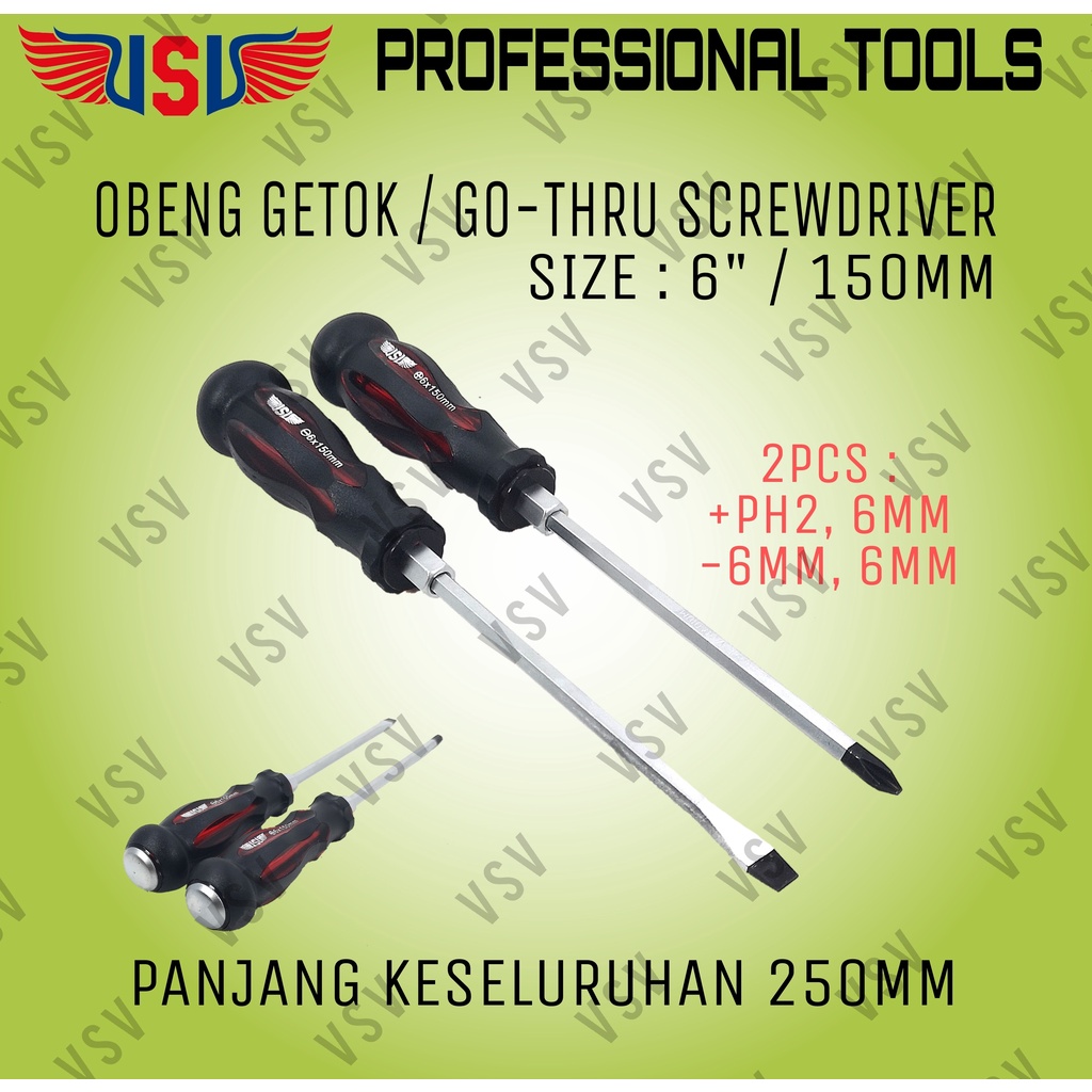 VSV Obeng getok tembus 2pc 6x150[+][-] / obeng getok / obeng ketok / impact screwdriver