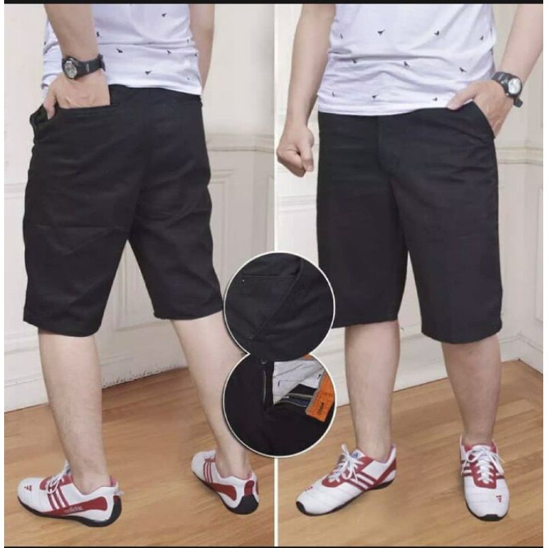 TERLARIS CELANA PENDEK CHINO CINO  PRIA DEWASA BAHAN DRILL BIG SIZE JUMBO 27-38 YES-Chino pndk hitam